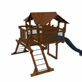 Wooden Playhouse Slide Equipment 3d model