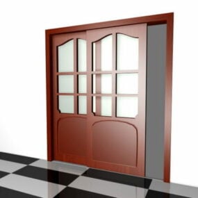 ประตูบานเลื่อนไม้แบบบ้านพร้อมกระจกแบบ 3 มิติ