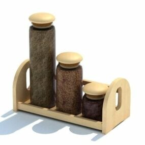 Kitchen Wooden Spice Jars 3d model