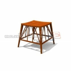 Small Wooden Square Stool Furniture 3d model