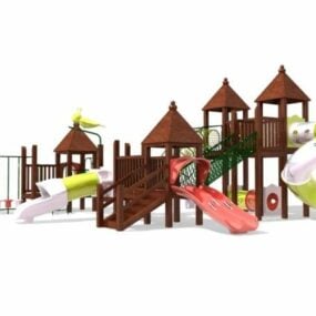 Modelo 3d de equipamento de playground ao ar livre de madeira