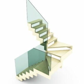 Wooden Glass Winder Stairs 3d model