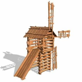 Outdoor Wooden Windmill Playhouse 3d model