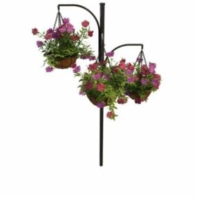 Flower Potted On Wrought Iron Holder 3d model
