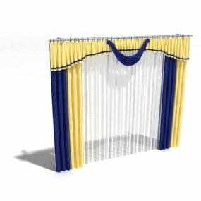 Yellow Blue Drape Curtain With Sheer 3d model