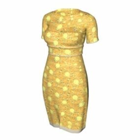 Mẫu váy truyền thống Sườn xám màu vàng 3d