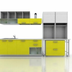 ארון מטבח צהוב עיצוב מודרני דגם תלת מימד