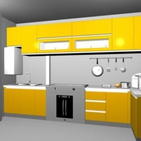 3д модель кухонного гарнитура желтого цвета в современном стиле