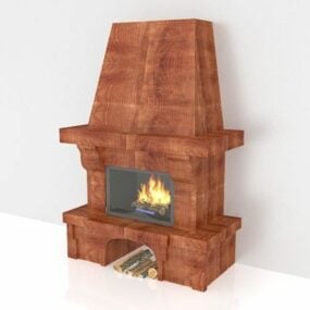 Wooden Antique Fireplace Design 3d model