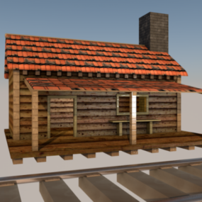 خانه کوچک با دودکش مدل سه بعدی