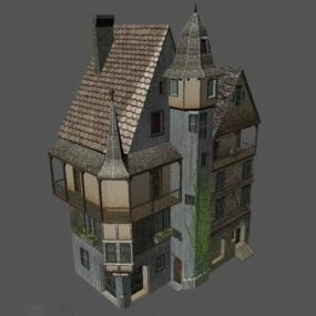 Modelo 3d de casa medieval de pedra antiga