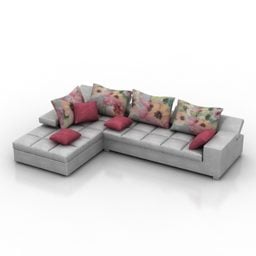 Diseño de esquina de sofá L con almohadas modelo 3d