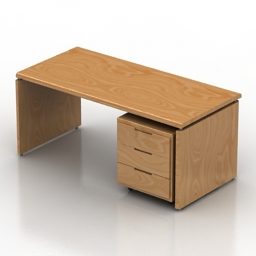 Study Room Wood Desk 3d model