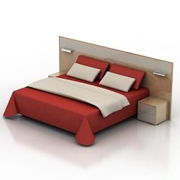 Wood Double Bed 3d model