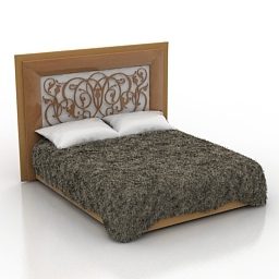 Double Bed With Wooden Back 3d model