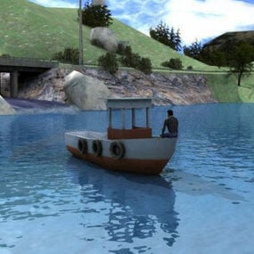3D-Modell eines mittelgroßen Holztransportboots