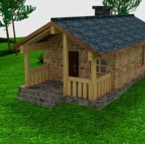 עיצוב בית קוטג' כפרי מעץ דגם תלת מימד