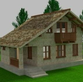 Modelo 3d de design de casa de campo de aldeia