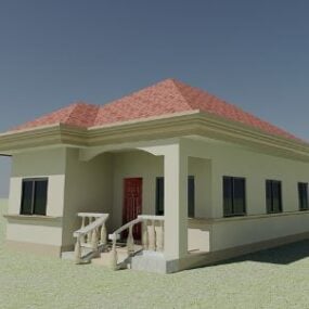 Casa de campo con techo rojo modelo 3d