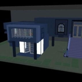 Modern villahuis nachtscène 3D-model
