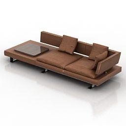 Nội thất sofa da màu nâu mô hình 3d