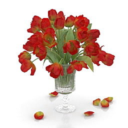 Red Flowers Potted 3d model