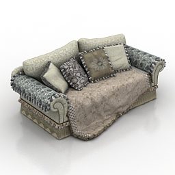 Vintage καναπές με υφασμάτινα μαξιλάρια τρισδιάστατο μοντέλο