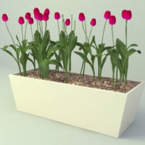 Model 3d Penanam Pot Bunga Persegi Panjang