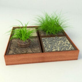Wooden Pot Bonsai Plant 3d model