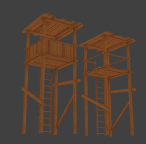 דגם 3D Vintage Wood Towers