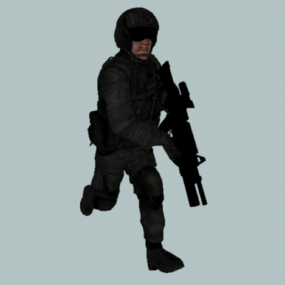 Армейский пилот с пистолетом, анимированная 3d модель