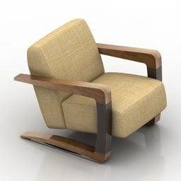 صندلی راحتی چوبی رنگ بژ روشن مدل سه بعدی