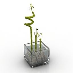 Glass Pot Small Bamboo Plant 3d model