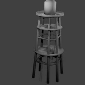 Rustic Water Tower With Holder Frame 3d model