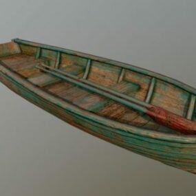Old Wood Boat With Oars 3d model