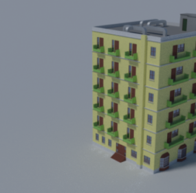 مبنى سكني مع شرفة نموذج ثلاثي الأبعاد
