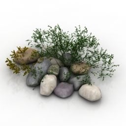Modelo 3d de pedras de arbustos de jardim