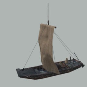 Barca da pesca con vela modello 3d