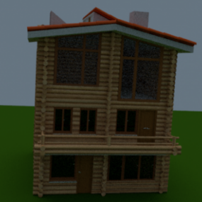 Model 3d Reka Bentuk Bangunan Rumah Kayu