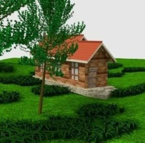 مدل سه بعدی طرح چوبی خانه روستایی