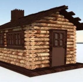 3D-Modell eines Blockhaushauses aus Holz