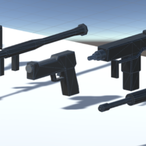 Lowpoly 19d модель 3 Guns Pack