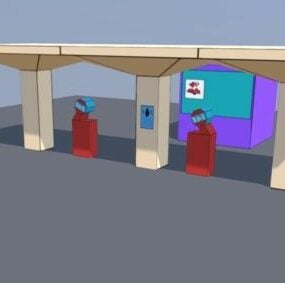 Benzin station bygning Lowpoly 3d model