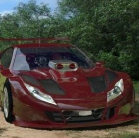 Lowpoly Model 3D samochodu wyścigowego w kolorze czerwonym