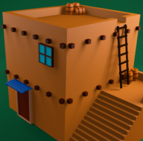 Lowpoly Bakstenen huis 3D-model