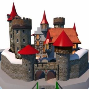 Středověký rock Castle Budování 3D modelu
