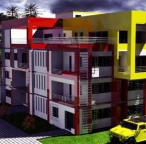 Modern Colorful Apartment Blocks 3d model