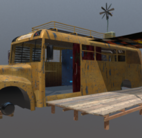 Old Us Schoolbus Vehicle 3d model