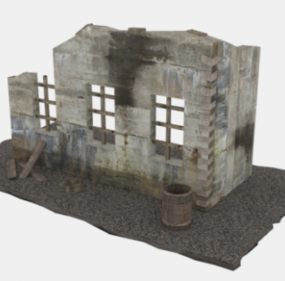 ウエスタンロックハウスの廃墟の壁3Dモデル