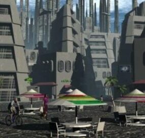 Modelo 3D de construção de cenário de cidade de ficção científica